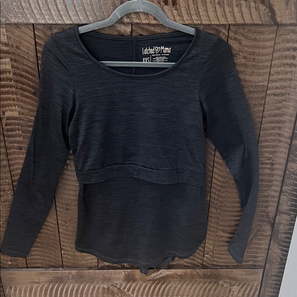 Latched Mama Black Long Sleeve nursing/maternity shirt with tie back